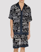 Men Protect The Park Text Pattern Satin Pajama Set
