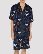 Men Cartoon Car Pattern Satin Pajama Set