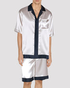 Men Cat Pattern Satin Pajama Set