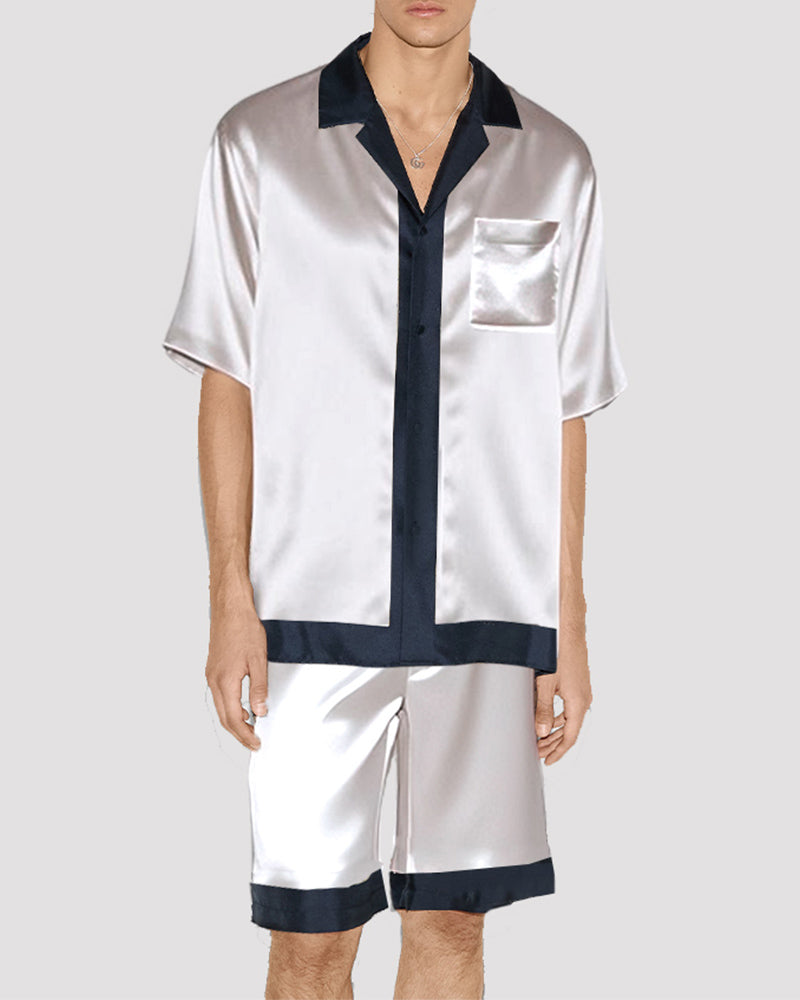 Men Colorful Swirl Pattern Satin Pajama Set