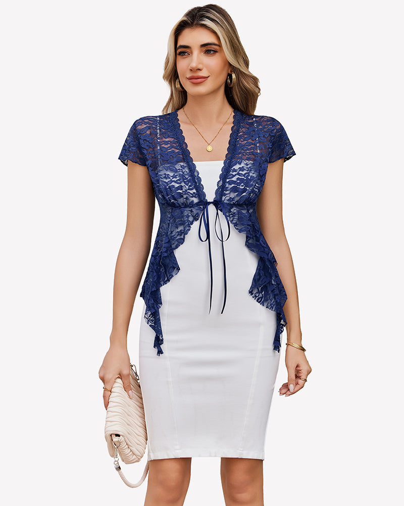 Sheer Shrug Short Sleeve Tie Front Crop Top