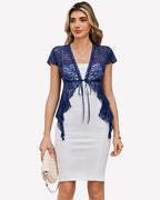 Sheer Shrug Short Sleeve Tie Front Crop Top