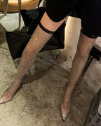 Rhinestone Fishnet Over-the-Knee Stiletto Boots