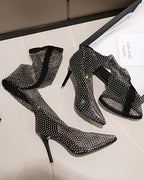 Rhinestone Fishnet Over-the-Knee Stiletto Boots