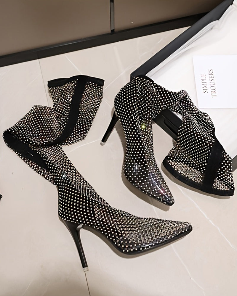 Rhinestone Fishnet Over-the-Knee Stiletto Boots