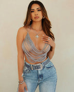 Chain Asymmetrical Hem Halter Crop Top