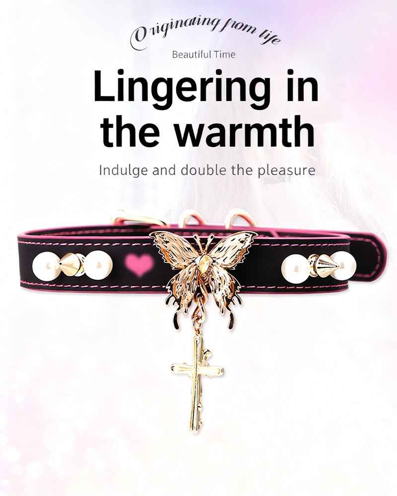 Temperature-Sensitive Color-Changing Butterfly Spiked Leather Collars
