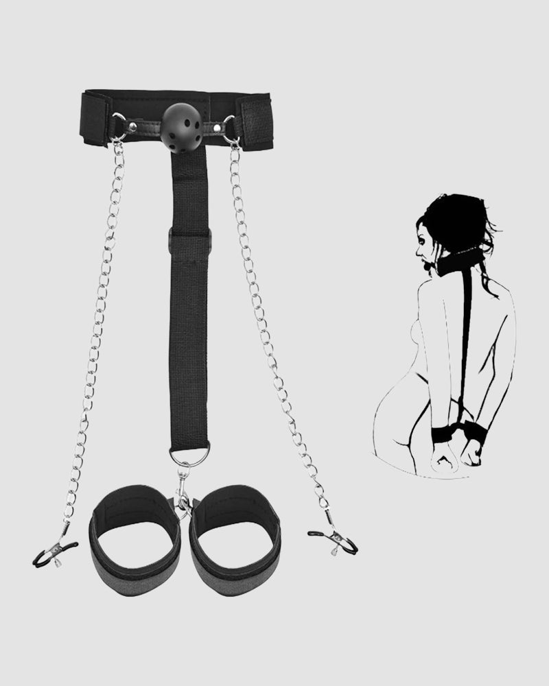 SM Supplies Back Handcuffs Gag Clip Chain