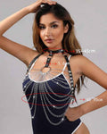 PU Leather Bra Harness Straps Chain