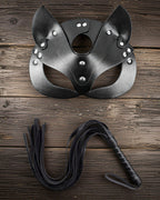 Leather Cat Mask with Ears & Leash