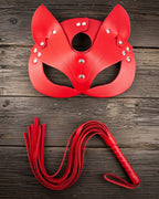 Leather Cat Mask with Ears & Leash