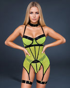 Fishnet Corset Bustier Set