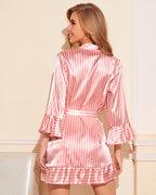 【S-L】Satin Kimono Robe Shorts 3Pcs Sets