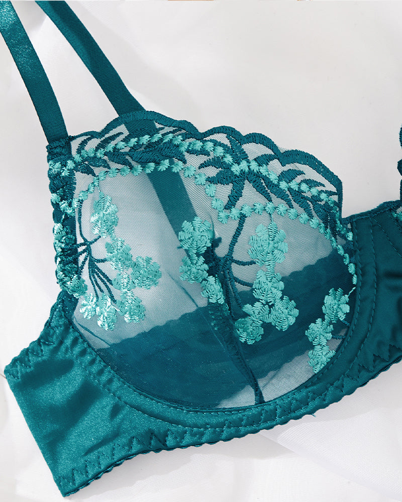 【S】Embroidery Lace Garter Lingerie Set