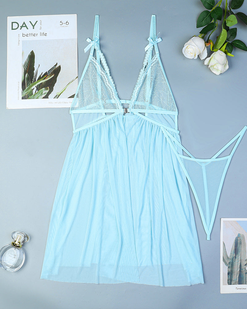 Contrast Lace Nightdress With Bowknot