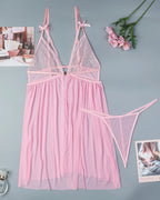 Contrast Lace Nightdress With Bowknot