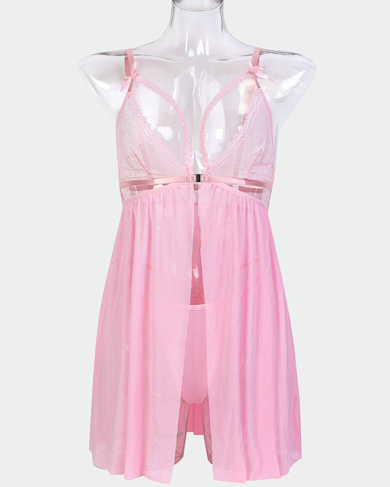 Contrast Lace Nightdress With Bowknot