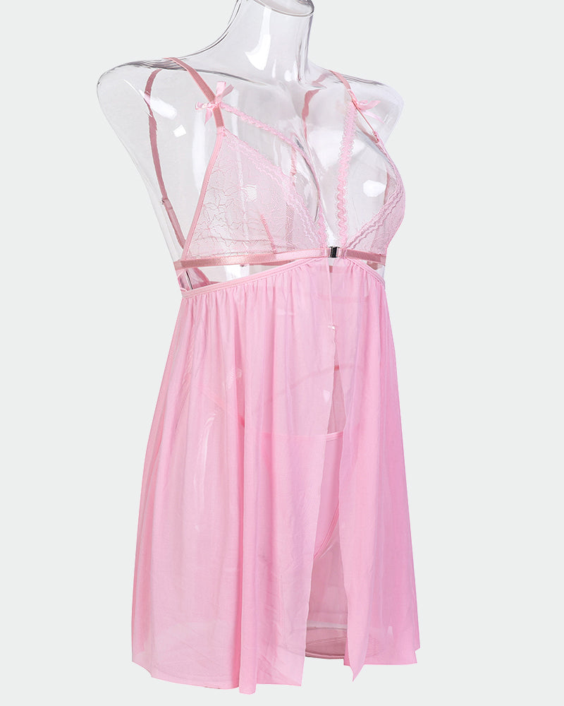 Contrast Lace Nightdress With Bowknot
