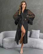 Heart Feather Sleeves Nightgown With Belt
