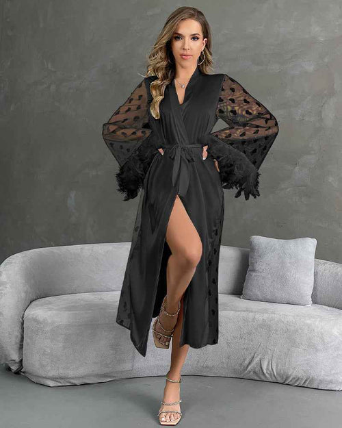 Heart Feather Sleeves Nightgown With Belt