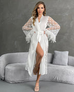 Heart Feather Sleeves Nightgown With Belt