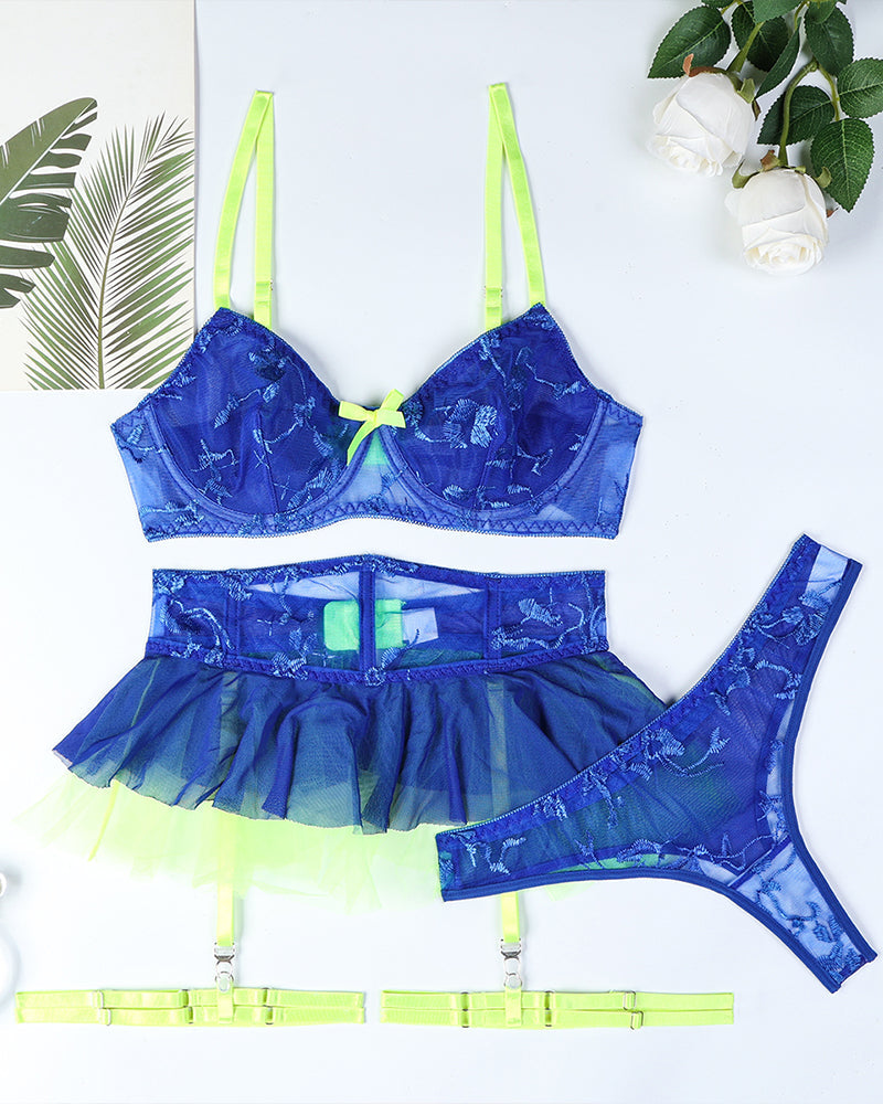 Patchwork Embroidery Bra Skirt Set