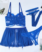 Lace Tie LIngerie Skirt Set With Stockings