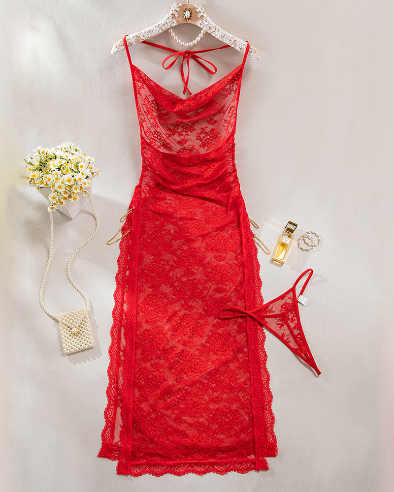 Romantic Lace High Slit Nightgown