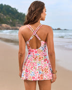 Cross straps Side Drawstring Swim Dress