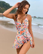 Cross straps Side Drawstring Swim Dress