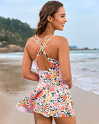 Cross straps Side Drawstring Swim Dress