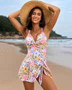 Cross straps Side Drawstring Swim Dress