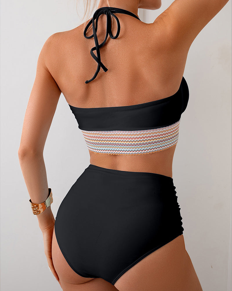 Color Block Drawstring Bikini Set