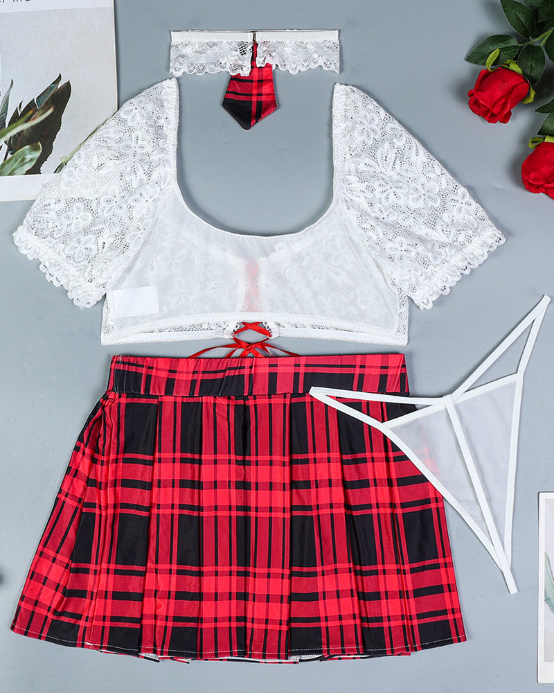 Plaid Scholastic Skirt Maid Lingerie Set