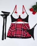 Uniform Bow Plaid Lingerie Set