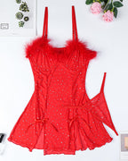 Diamond See-Through Elastic Slit Dress Set