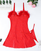 Diamond See-Through Elastic Slit Dress Set