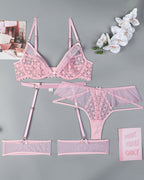 Half Cup Hollow Mesh Lingerie Set