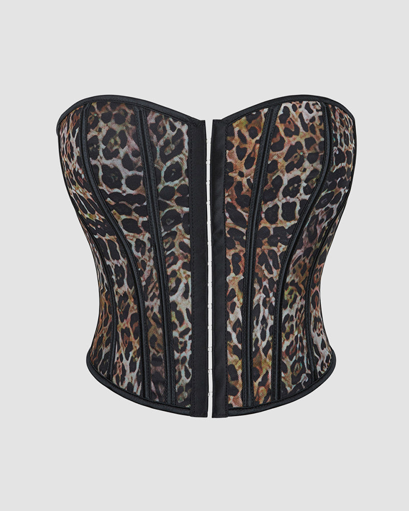 1960s 14 Boned Cotton Leopard Single Breasted Corset