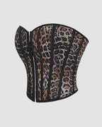 1960s 14 Boned Cotton Leopard Single Breasted Corset