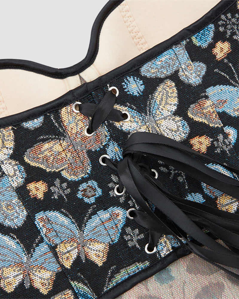 1950s 10 Boned Cotton Butterfly Pattern Corset