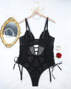 Plus Size Leather Hollow Tie Bodysuit