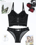 Lace Cross Heart Bra Set