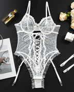 Lace Hollow Cross Strap Bodysuit