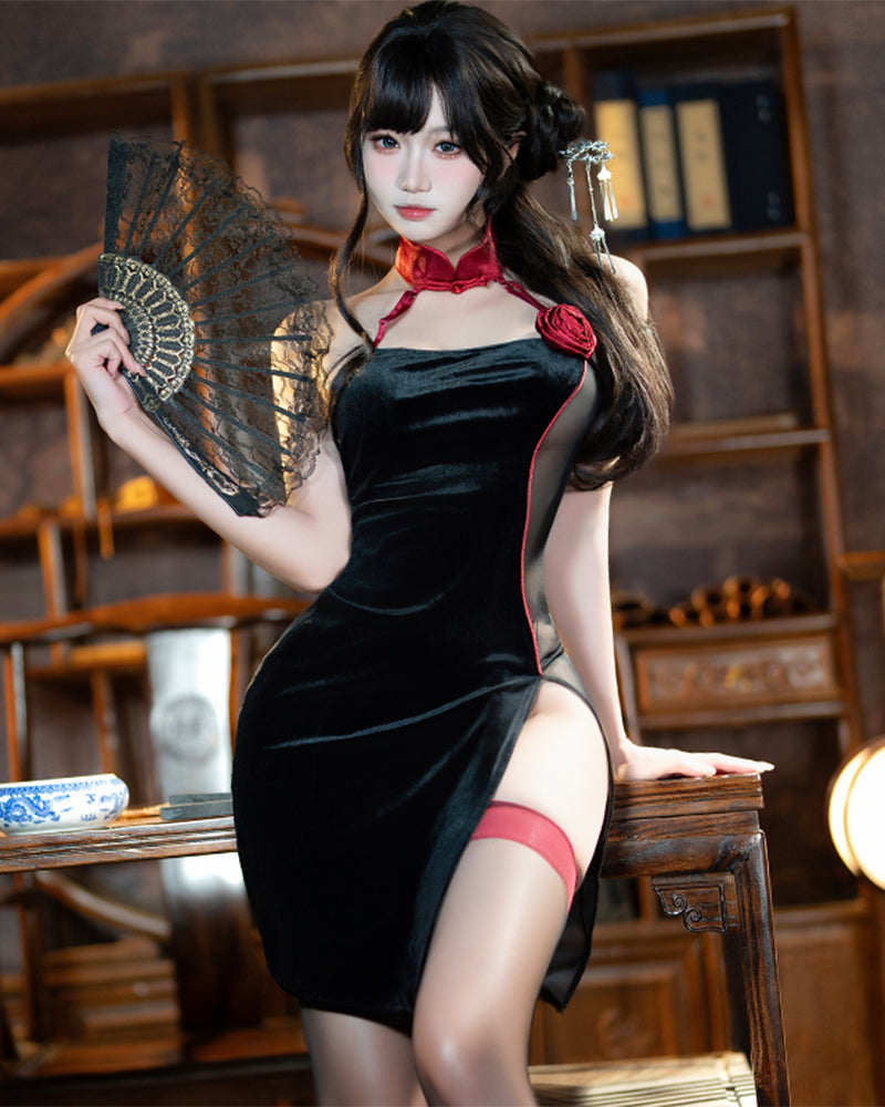 Halter Neck Button See-Through Cheongsam