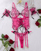 Thin Strappy Heart Embroidered Bra Sets