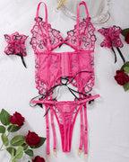 Thin Strappy Heart Embroidered Bra Sets
