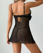 Bowknot Elastic Mesh Cupless Lace Nightdress