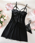 Bowknot Elastic Mesh Cupless Lace Nightdress