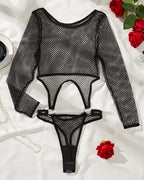 Hollow Ring Fishnet Open Crotch Bodysuit
